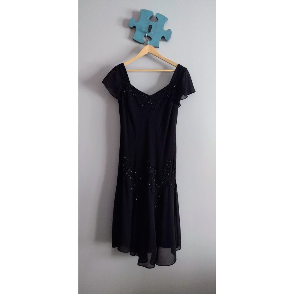Vintage 90s S.L. Fashions black beaded midi evening dress Sz 10 gothcore